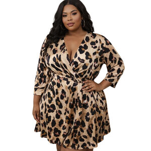 Missguided Plus Satin Plunge Day Dress Leopard Size 14